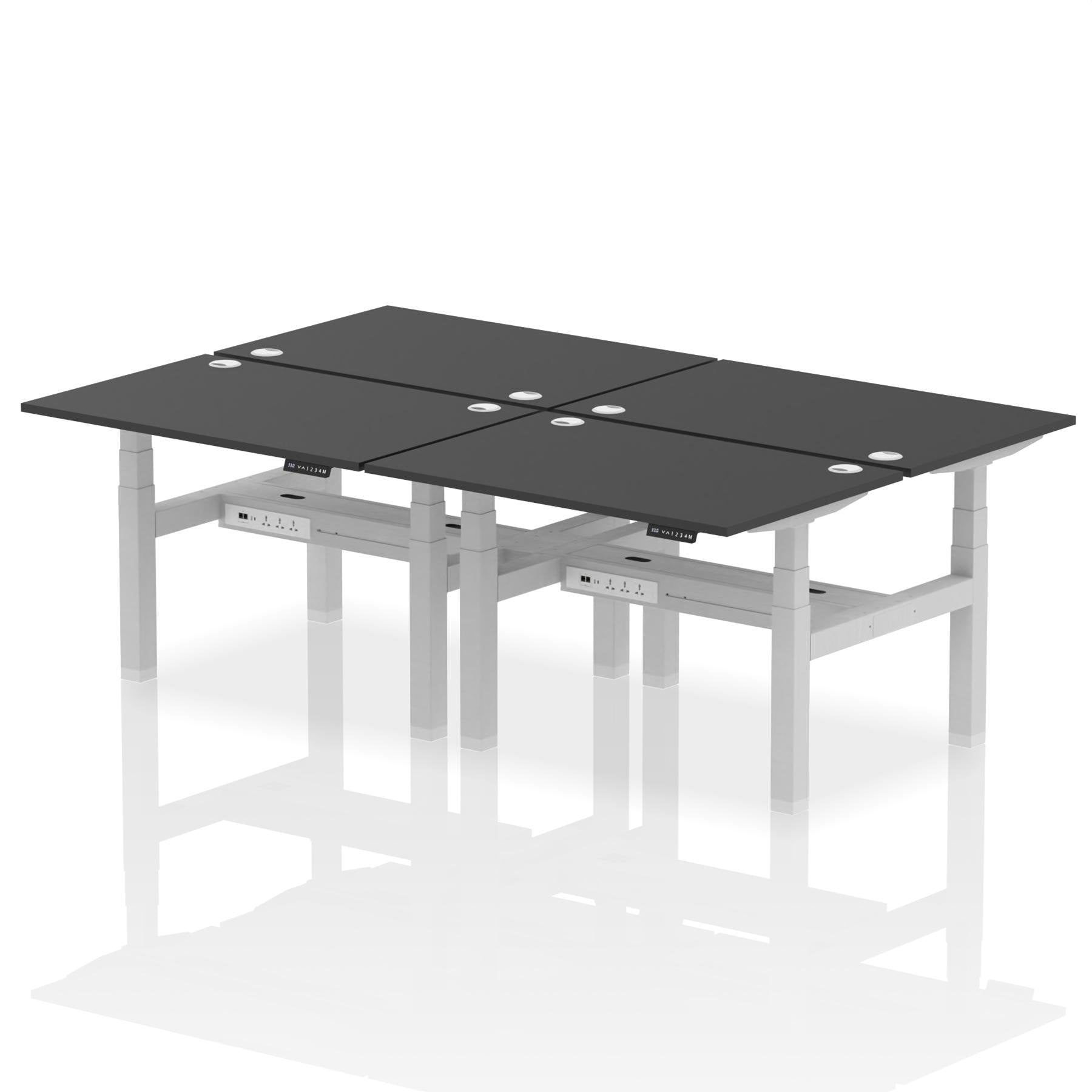 Dynamic Air Back-to-Back W1200 x D800mm Height Adjustable Sit Stand 4 Person Bench Desk With Cable Ports Black Finish Silver Frame - HA02858 DD