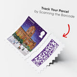 Royal Mail 1st Class Christmas letter postage stamp for 2024, featuring festive holiday designs on white paper.