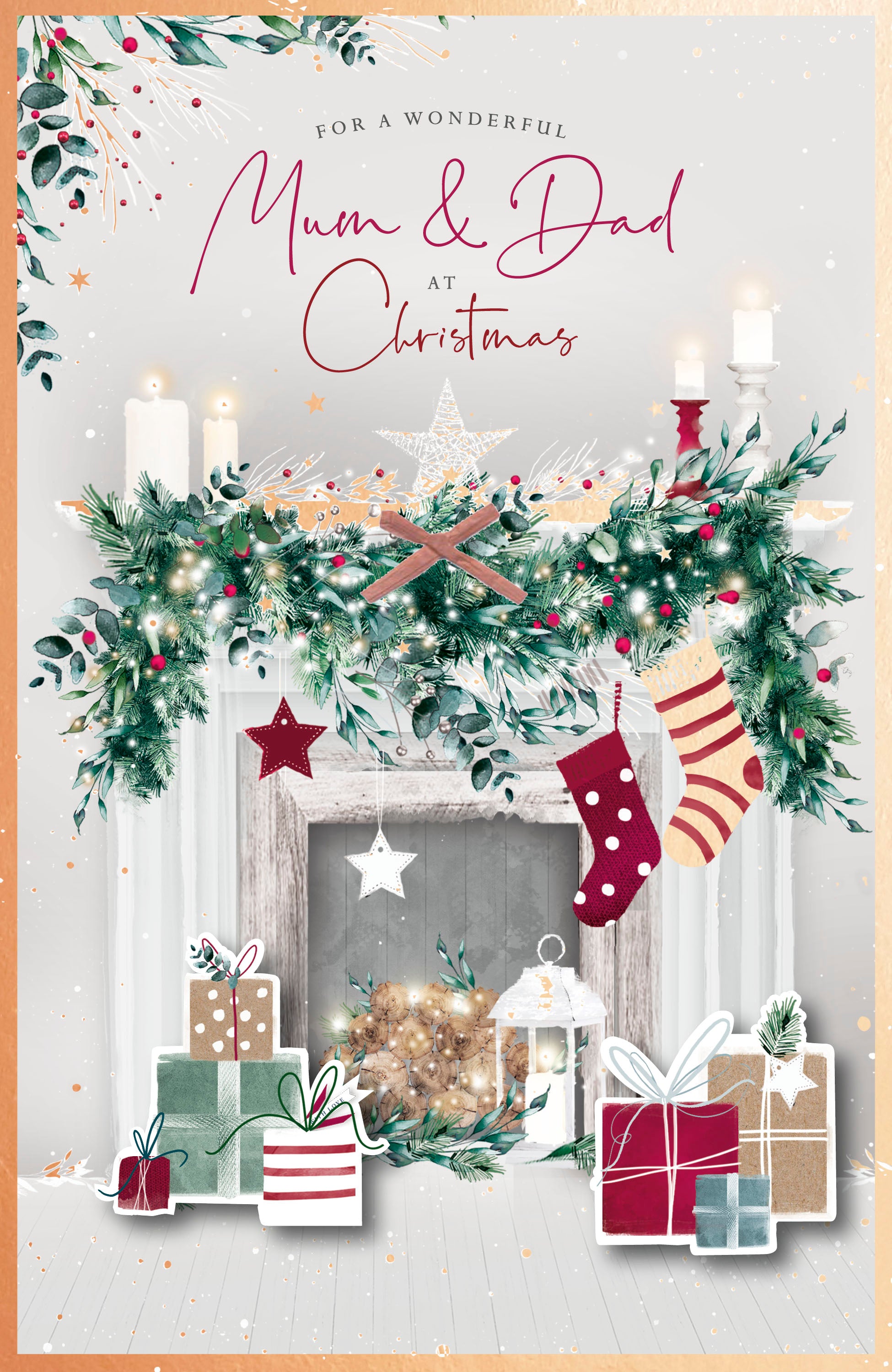 Mum And Dad Fireplace Presents For Wonderful Christmas Card