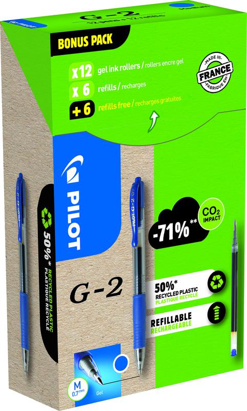 Pilot G-207 Retractable Gel Rollerball Pen 0.7mm Tip 0.39mm Line Blue Greenpack (Pack 12 + 12 Refills) - WLT556183