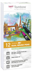 Tombow ABT Dual Brush Pen 2 Tips Pastel Assorted Colours (Pack 12) - ABT-12P-2