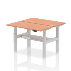 Dynamic Air Back-to-Back W1200 x D600mm Height Adjustable Sit Stand 2 Person Bench Desk With Cable Ports Beech Finish Silver Frame - HA01532 DD