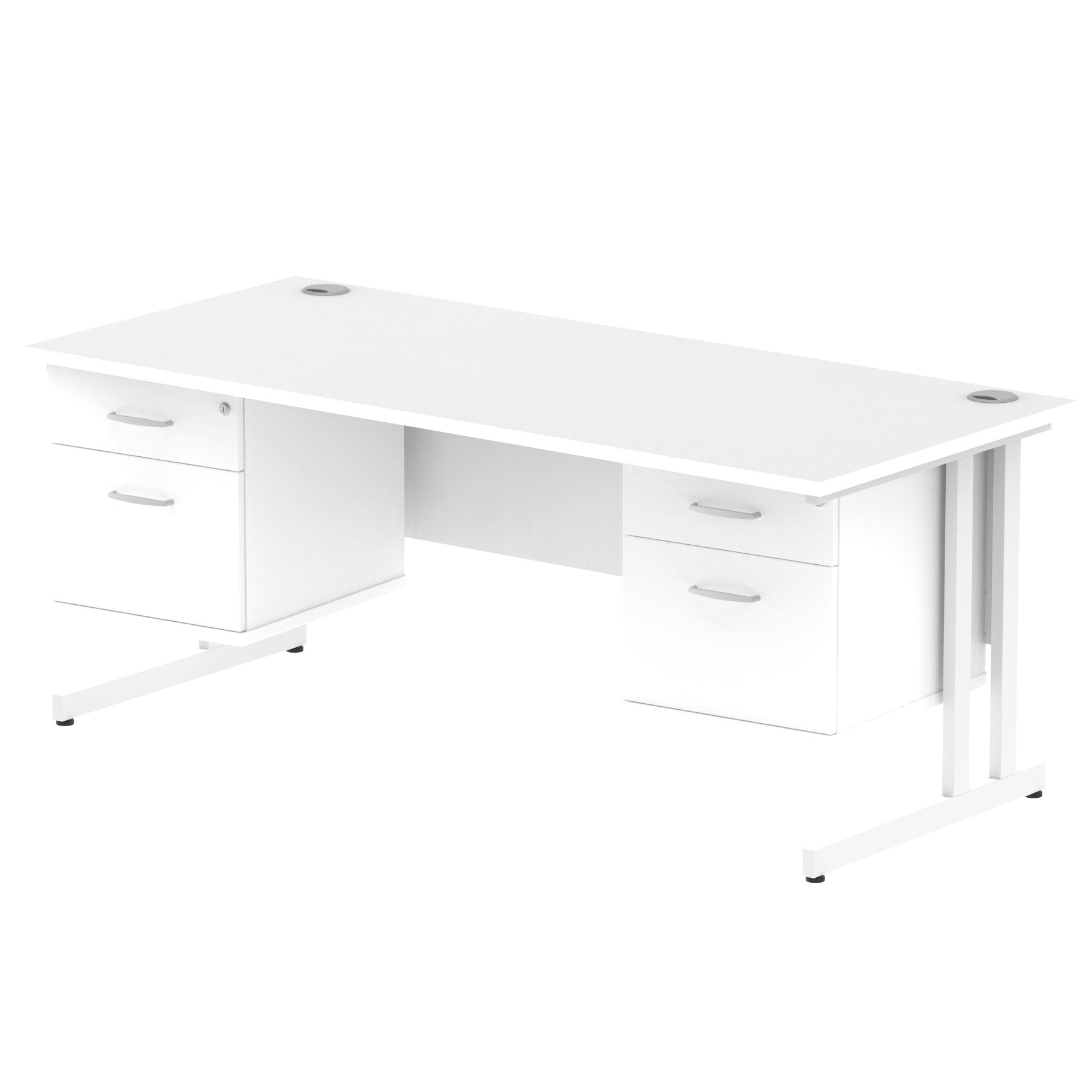 Dynamic Impulse W1800 x D800 x H730mm Straight Office Desk Cantilever Leg With 2x2 Drawer Double Fixed Pedestal White Finish White Frame - MI002228 DD