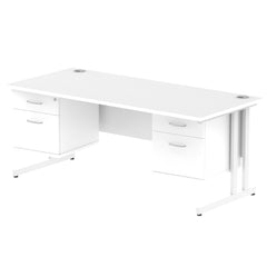 Dynamic Impulse W1800 x D800 x H730mm Straight Office Desk Cantilever Leg With 2x2 Drawer Double Fixed Pedestal White Finish White Frame - MI002228 DD