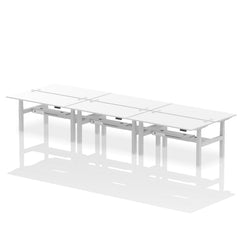 Dynamic Air Back-to-Back W1600 x D800mm Height Adjustable Sit Stand 6 Person Bench Desk With Cable Ports White Finish Silver Frame - HA02492 DD