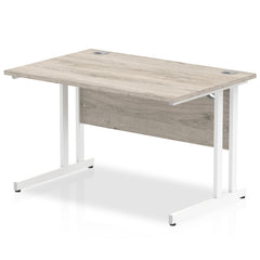 Impulse 1200 x 800mm Straight Desk Grey Oak Top White Cantilever Leg I003069 DD