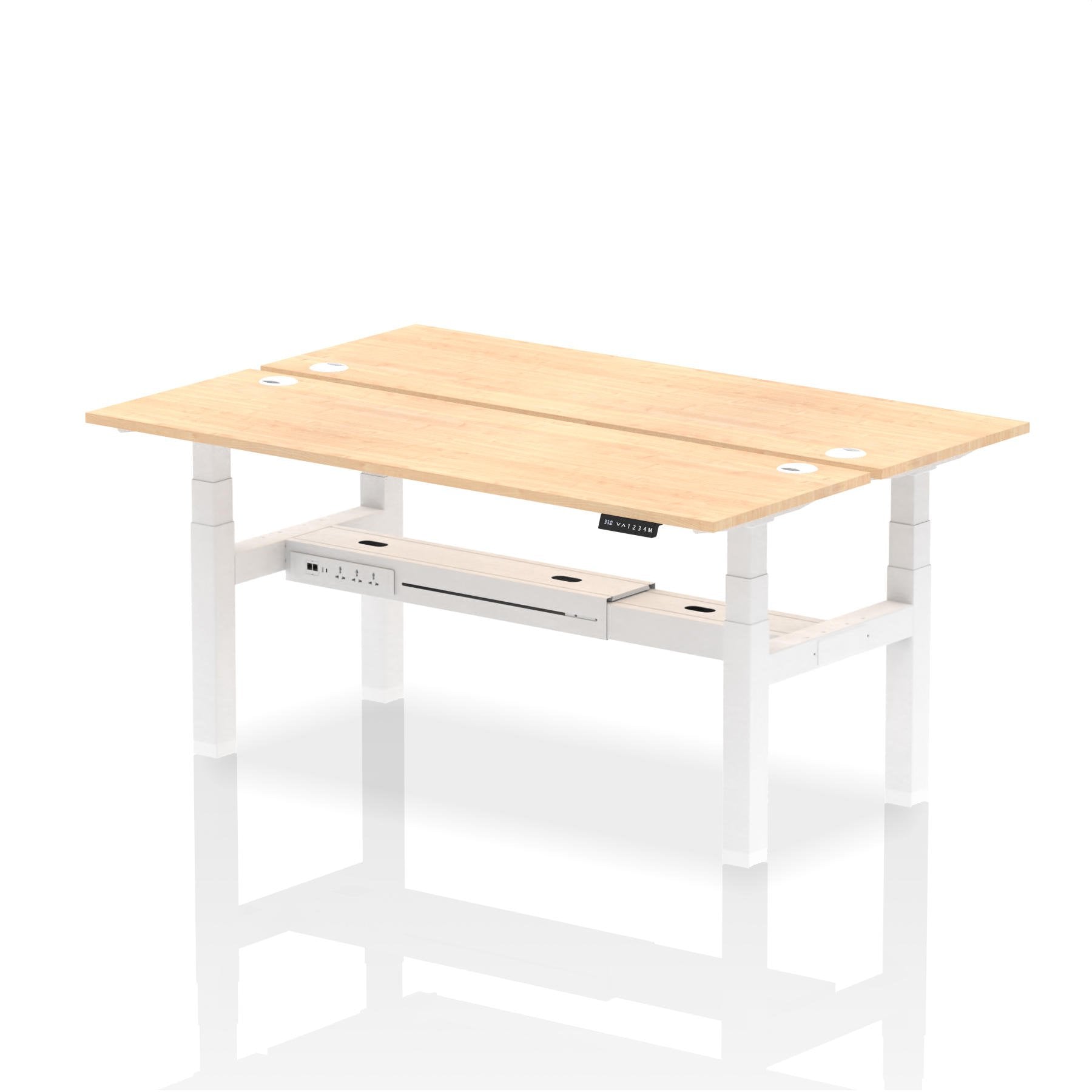 Dynamic Air Back-to-Back W1800 x D600mm Height Adjustable Sit Stand 2 Person Bench Desk With Cable Ports Maple Finish White Frame - HA02518 DD