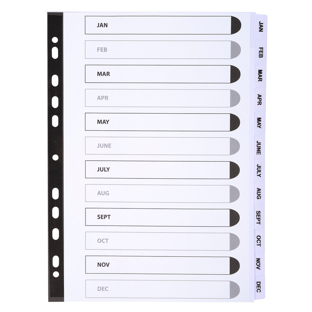 Exacompta Index Jan-Dec A4 160gsm Card White with White Mylar Tabs - MWDJ-DZ