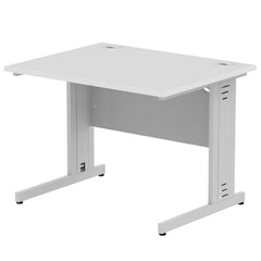 Impulse 1000 x 800mm Straight Desk White Top Silver Cable Managed Leg I003540 DD