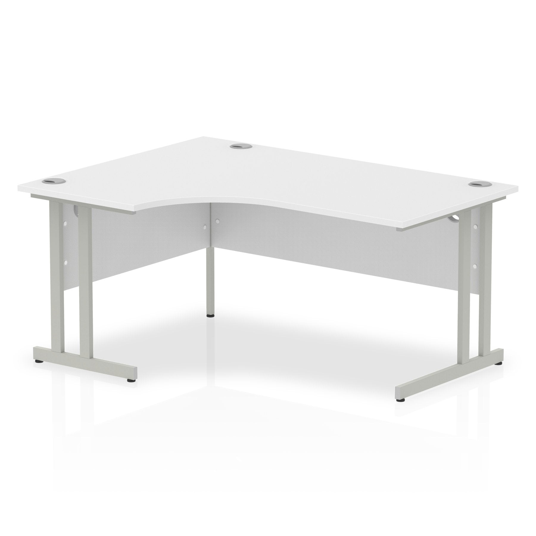 Impulse 1600mm Left Crescent Desk White Top Silver Cantilever Leg I000321 DD