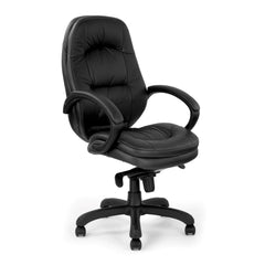 Nautilus Designs Brighton High Back Luxurious Leather Faced Executive Office Chair With Lumbar Support & Padded Fixed Arms Black - DPA605KTAG/LBK DD