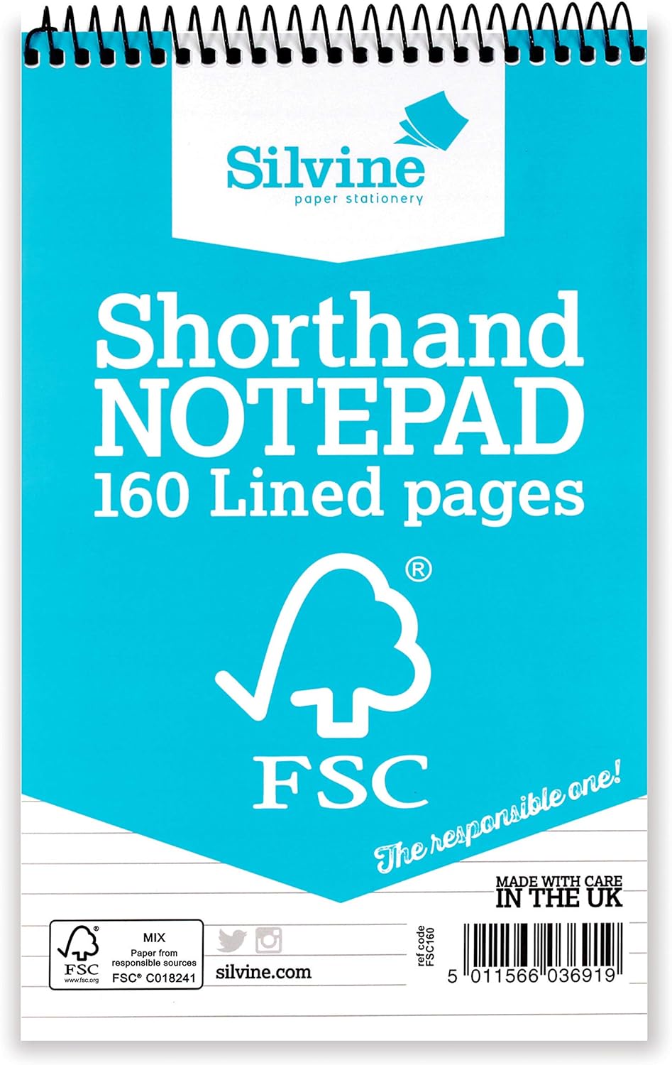 FSC Certified Shorthand Wirebound 160 Lined Pages Notepad