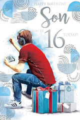 Son 16th Today Gaming & Presents Design Happy Birthday Card