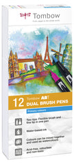 Tombow ABT Dual Brush Pen 2 Tips Primary Assorted Colours (Pack 12) - ABT-12P-1