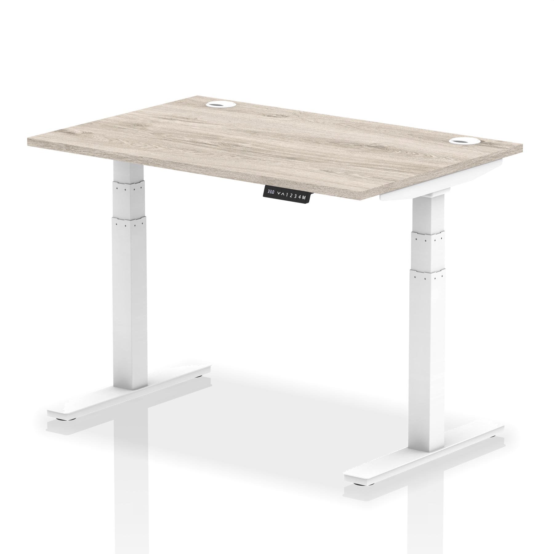 Dynamic Air 1200 x 800mm Height Adjustable Desk Grey Oak Top Cable Ports White Leg HA01170 DD