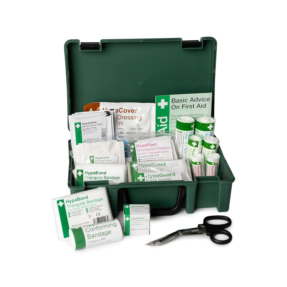 Safety First Aid Group K3170SM small catering kitchen first aid kit with essential supplies for 1-10 persons, fully stocked for safety.