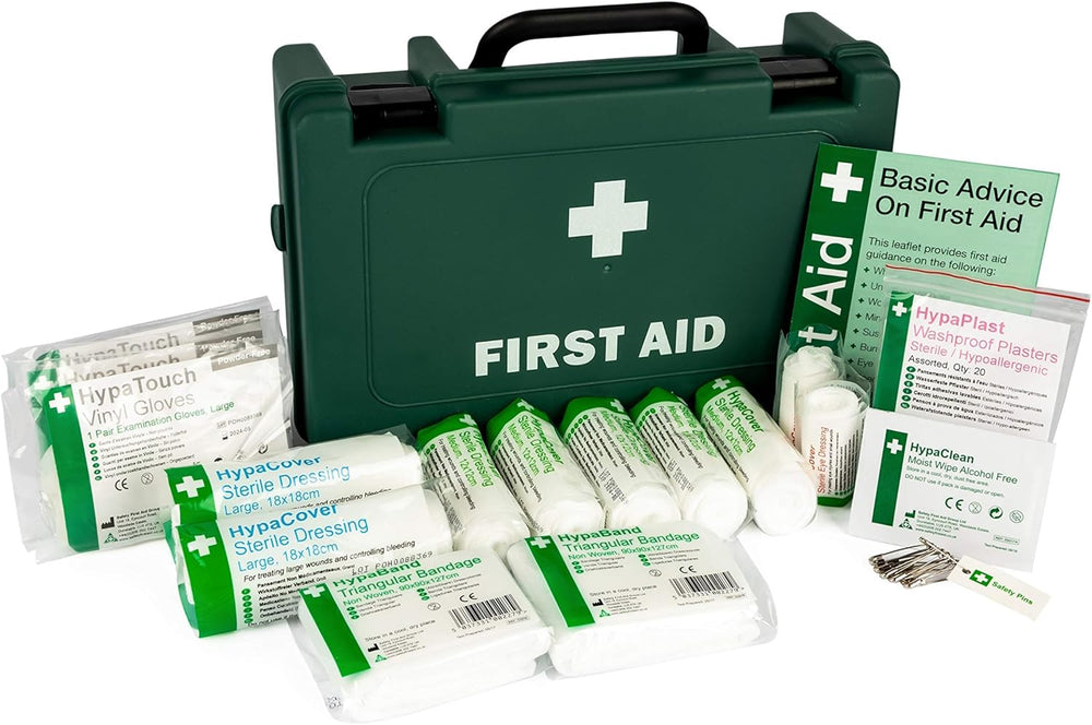 Safety First Aid Group HSE Economy First Aid Kit for 1-10 persons, fully stocked with essential health and safety supplies.