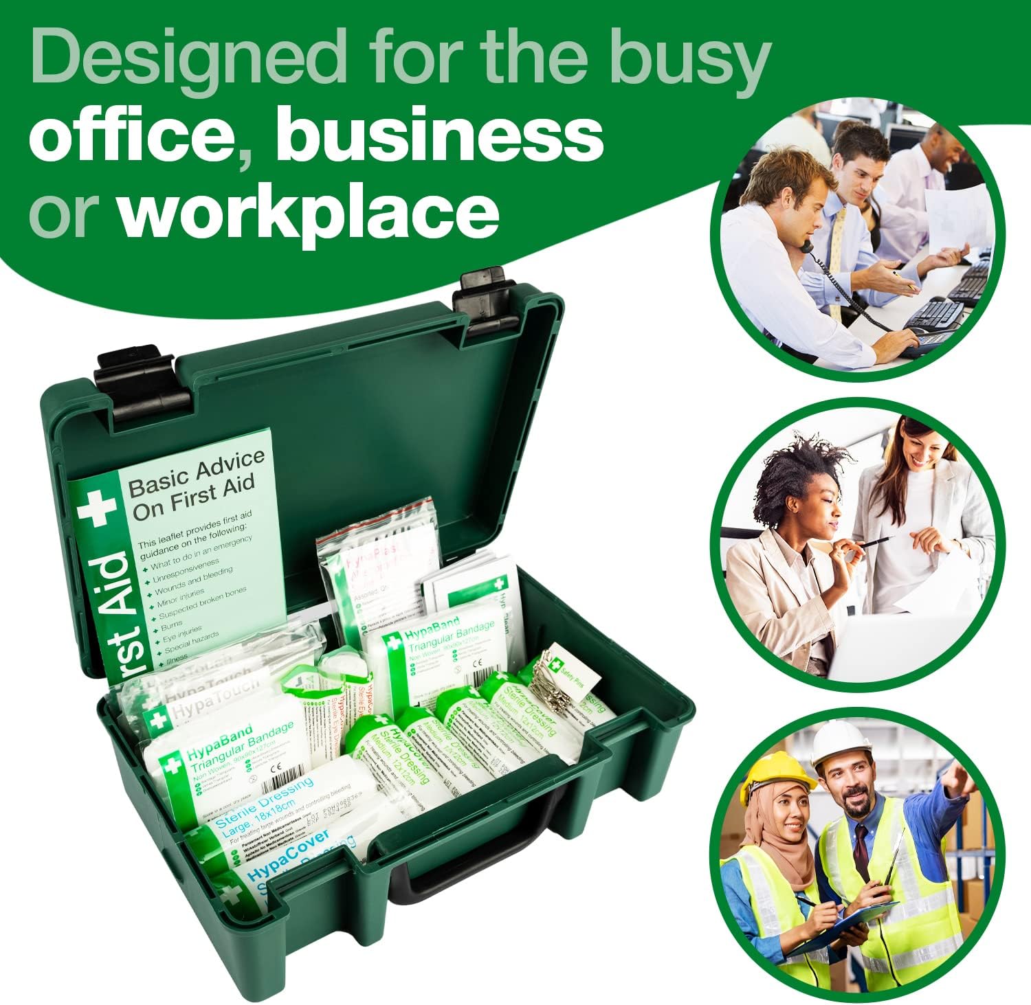 Fully stocked Safety First Aid Group HSE Economy First Aid Kit for 1-10 persons, designed for health and safety emergencies.