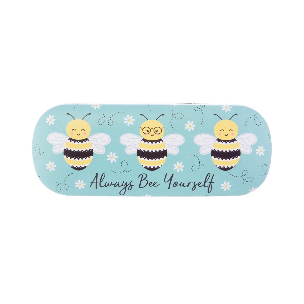 Sass & Belle Bee Happy glasses case with cheerful bee design, soft interior, and durable exterior for eyewear protection.