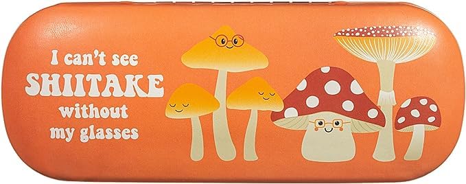Cute Sass & Belle mushroom-shaped glasses case with a pastel pink and white design, suitable for accessories and stationery storage.