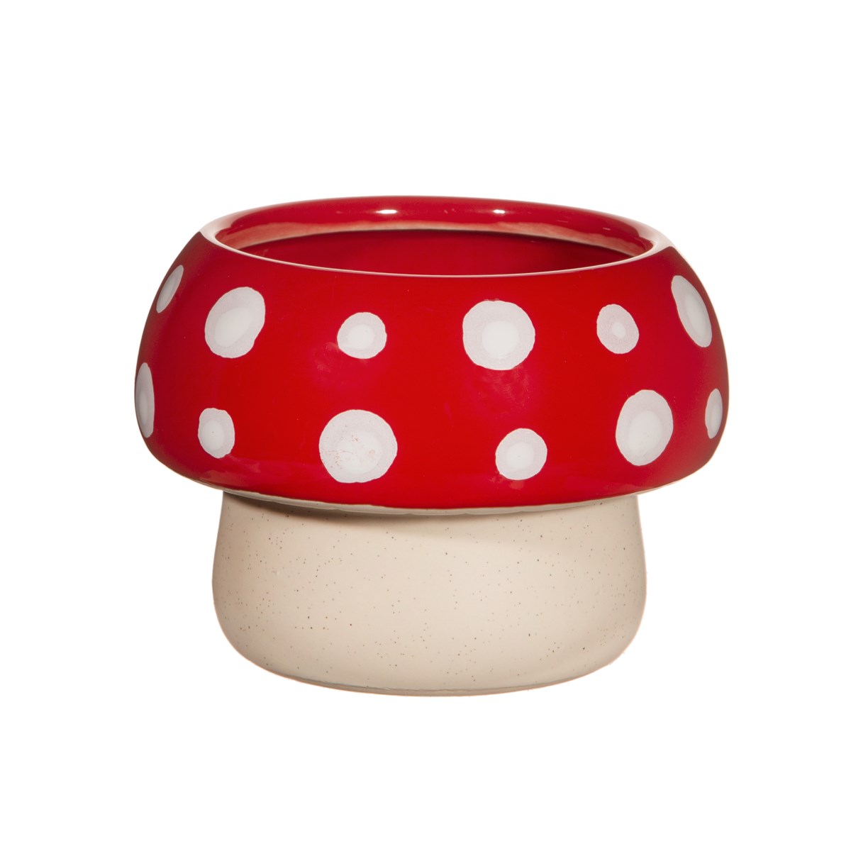 Large red mushroom planter by Sass & Belle, decorative ceramic piece with a whimsical mushroom design for home decor.