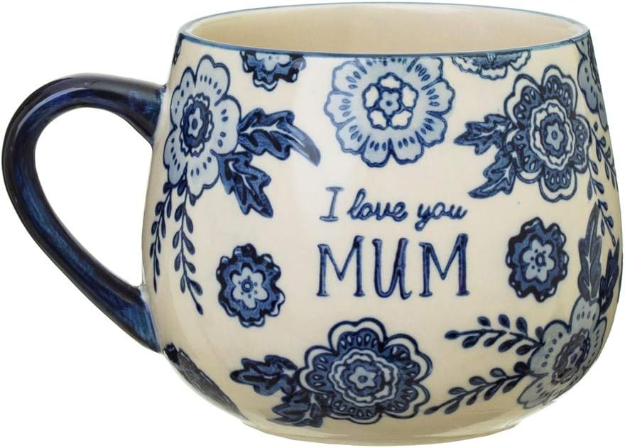Blue Willow Mum mug by Sass & Belle featuring a classic blue and white floral design on ceramic drinkware.