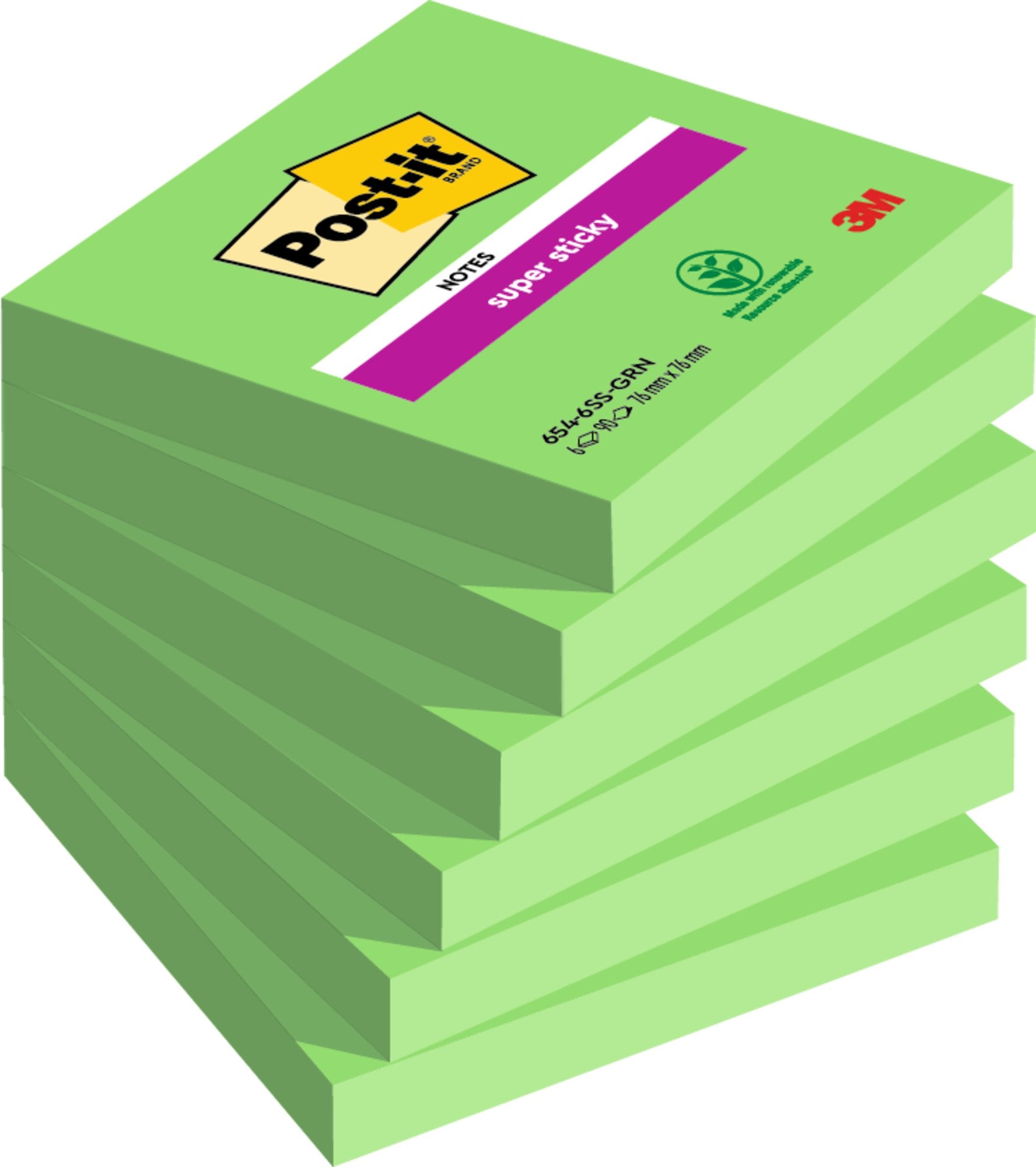 Post-it Super Sticky Notes 76x76mm 90 Sheets Asparagus (Pack 6) 654-6SS-AW - 7100263204