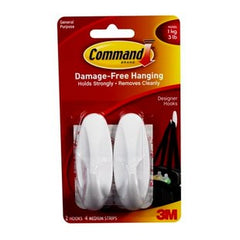 3M Command Adhesive Hook Medium Oval White (Pack of 2) 17081 – Bulk Wholesale UK