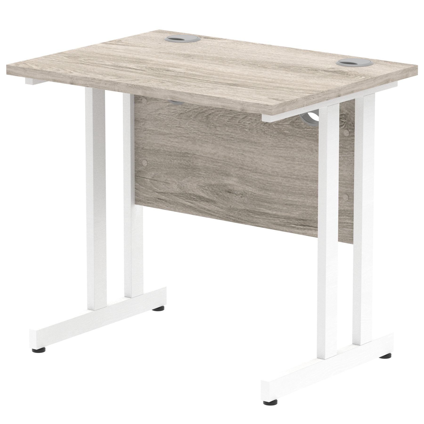 Impulse 800 x 600mm Straight Desk Grey Oak Top White Cantilever Leg I003061 DD