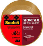 Brown Scotch Secure Seal Packaging Tape 50mm x 50m roll for sealing boxes and parcels, ideal for shipping and packing supplies.