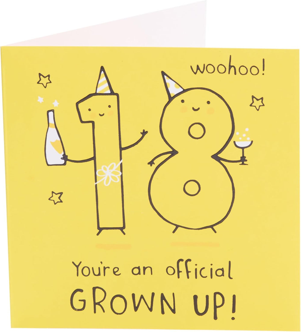 UK Greetings 18th Birthday Card for Him/Her/Friend - Yellow Design