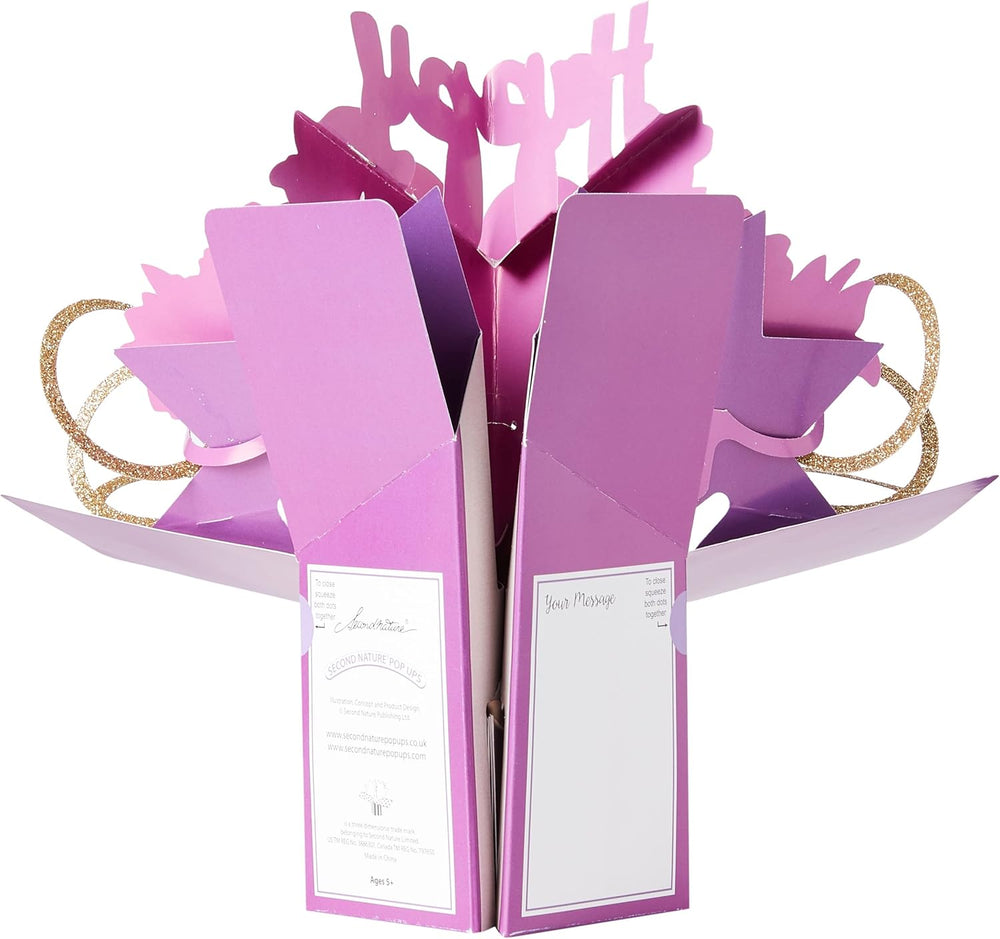 Second Nature 3D pop-up 80th birthday greeting card featuring colorful birthday cake design and festive decorations.