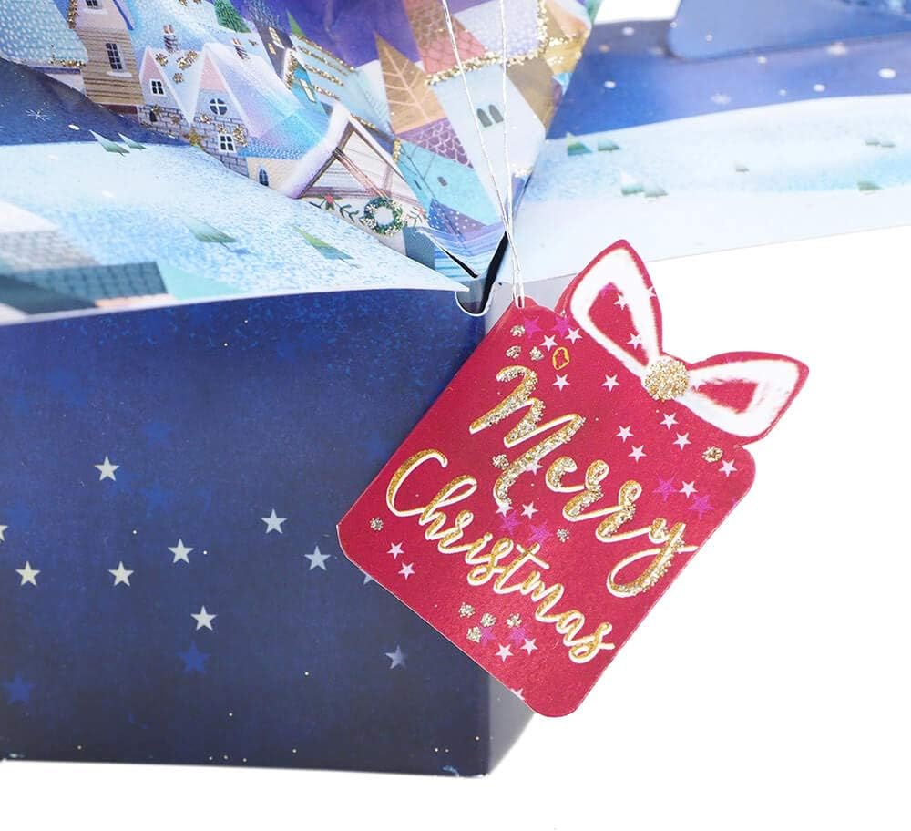 Second Nature 3D pop-up Santa and sleigh Christmas greeting card with festive holiday design and detailed holiday scene.