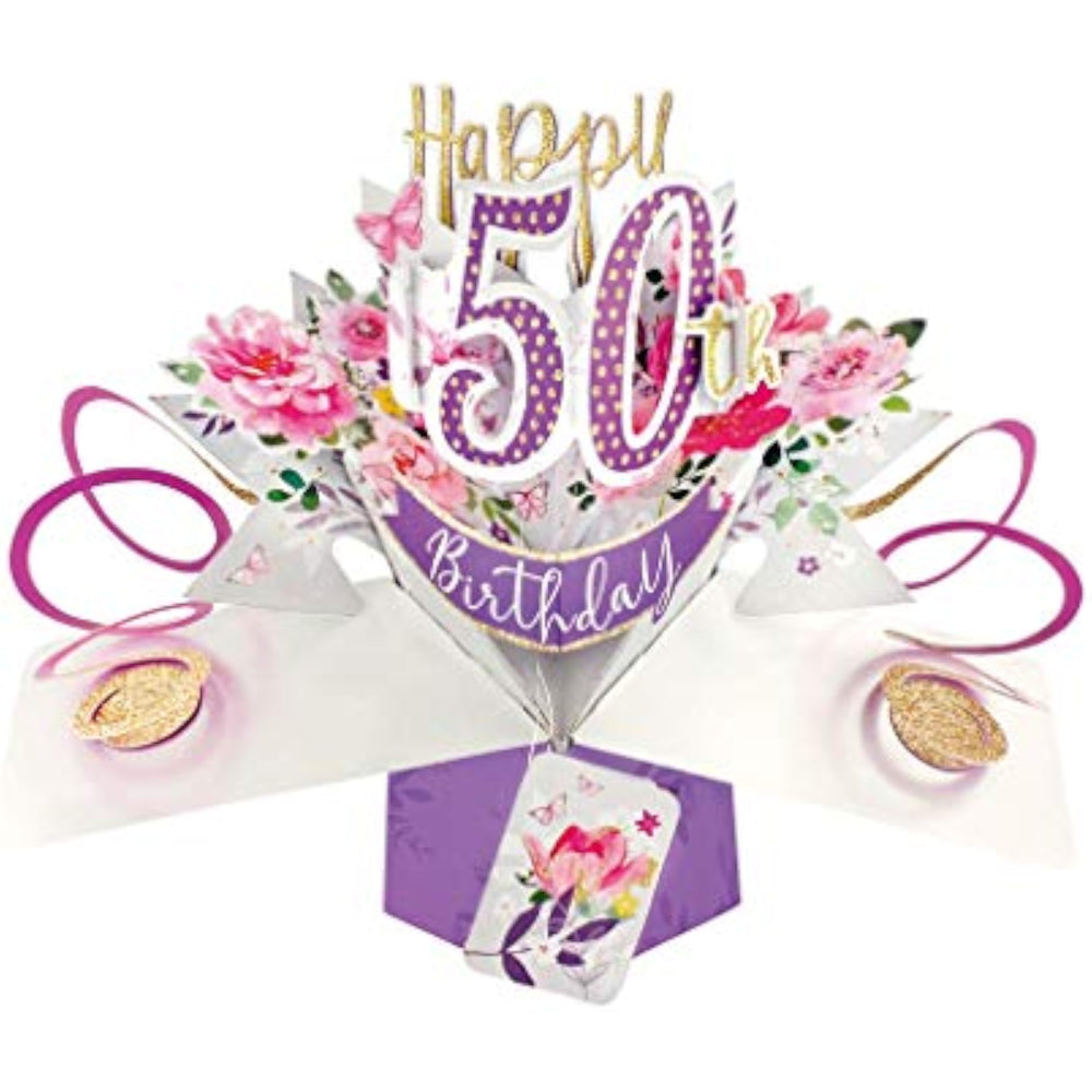 Second Nature 50th birthday greeting card with colorful floral design and elegant lettering for celebrating a special milestone.