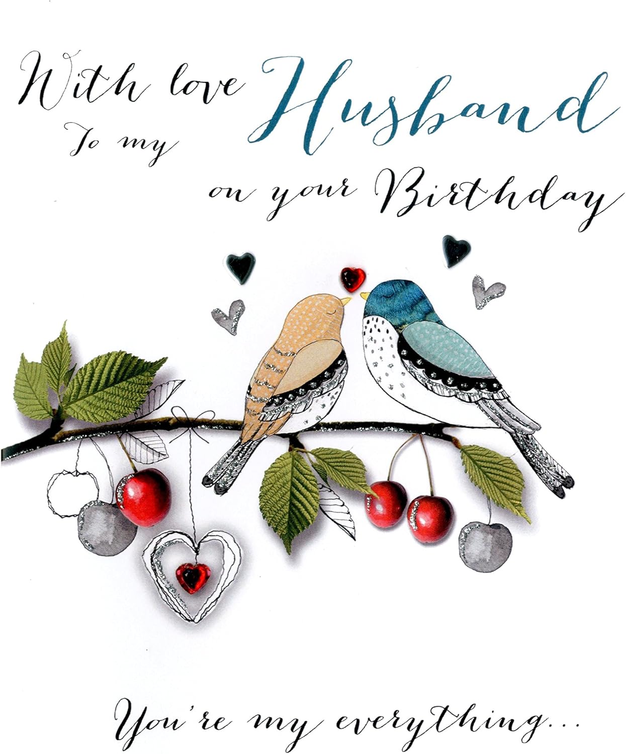 Second Nature Husband greeting card with illustration of birds perched on a branch, suitable for special occasions.