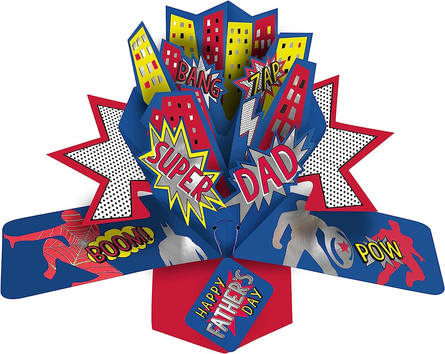 Second Nature Super Dad pop-up 3D greeting card with vibrant design, perfect for celebrating fathers on special occasions.