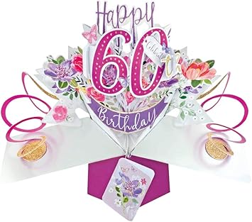 Female 60th birthday pop-up greeting card by Second Nature, featuring intricate 3D floral design and celebratory imagery.