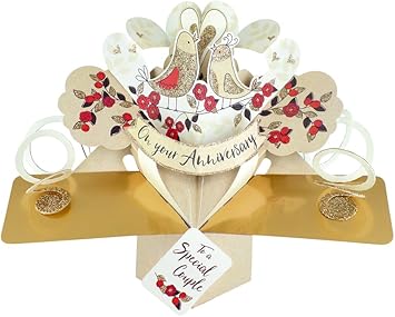 On Your Anniversary pop-up greeting card by Second Nature, featuring a 3D floral design and heartfelt message inside.