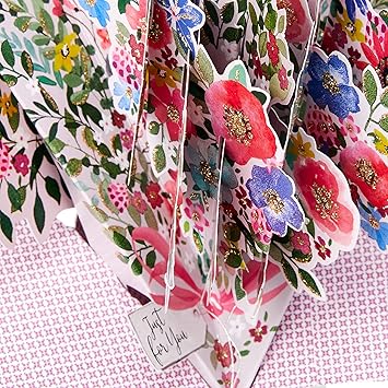 Second Nature Happy Birthday bouquet 3D pop-up greeting card featuring colorful flowers and intricate floral designs.