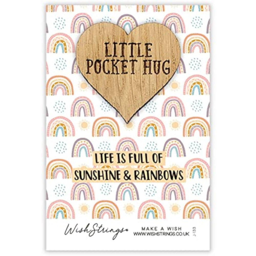 Second Nature keepsake gift featuring a colorful rainbow and sunshine design on a small pocket hug wish token.