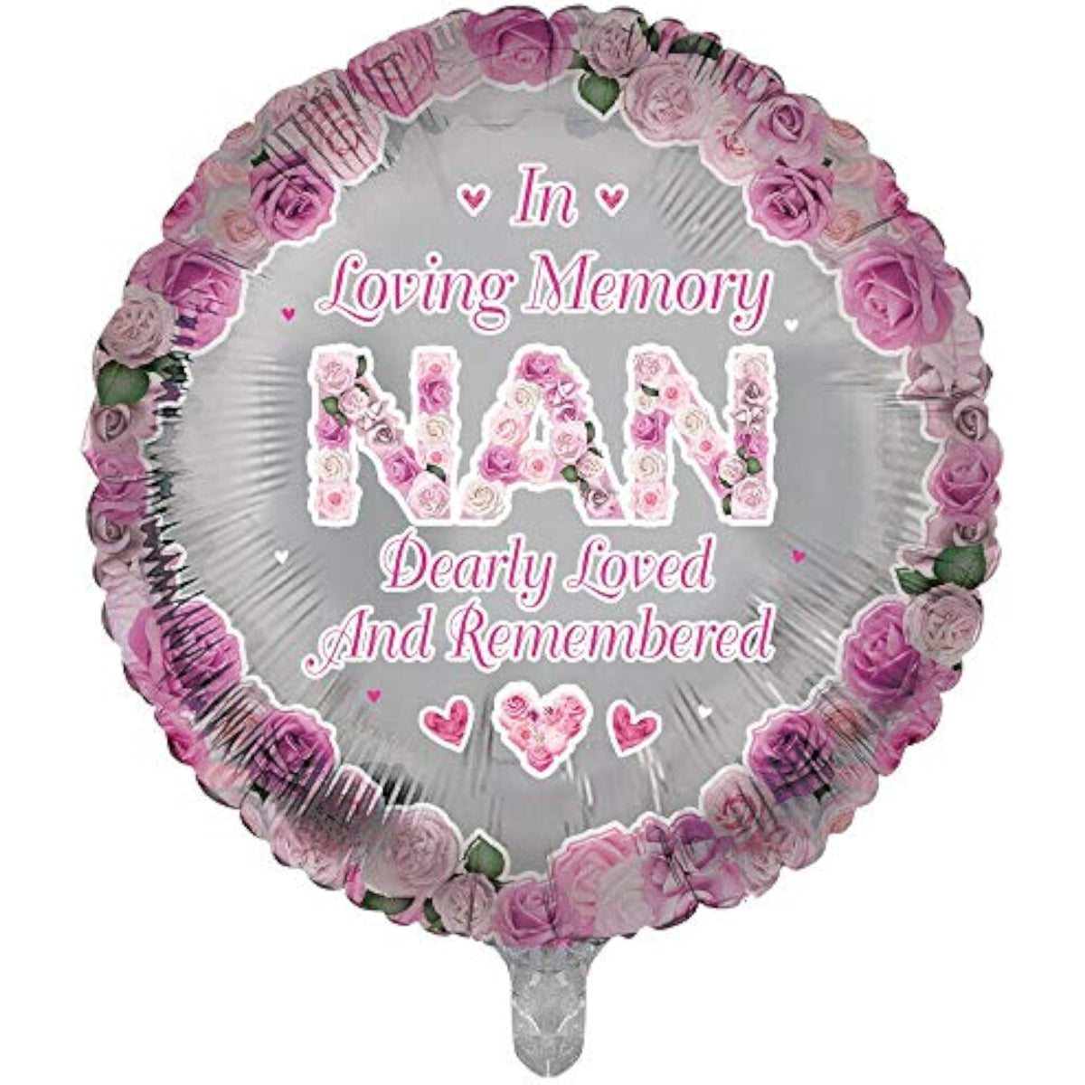 Sensations In Loving Memory of Nan round foil remembrance balloon with floral design, honoring a loved one's memory.