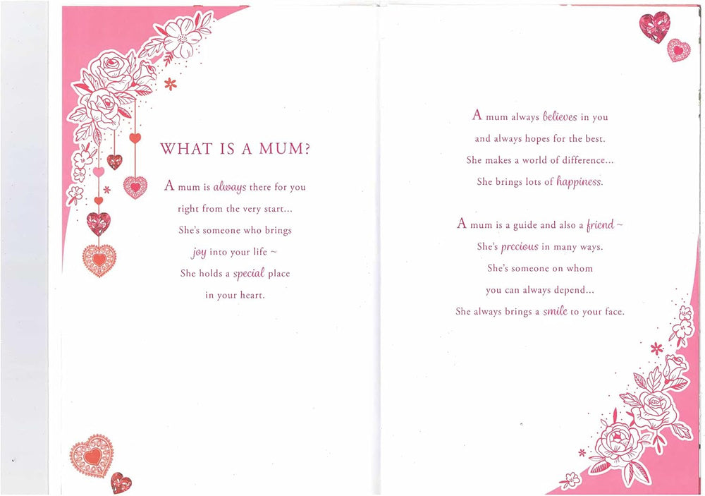 Sensations birthday greeting card for mum with 3D cover effect, featuring flowers and dress design on the 8-page insert.