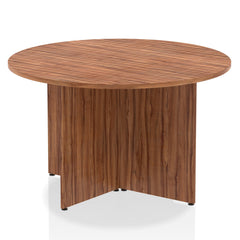 Dynamic Impulse W1200 x D1200 x H730mm Free-Standing Round Table Panel Arrowhead Leg Walnut Finish - I003404 DD