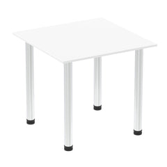 Impulse 800mm Square Table White Top Chrome Post Leg I003579 DD