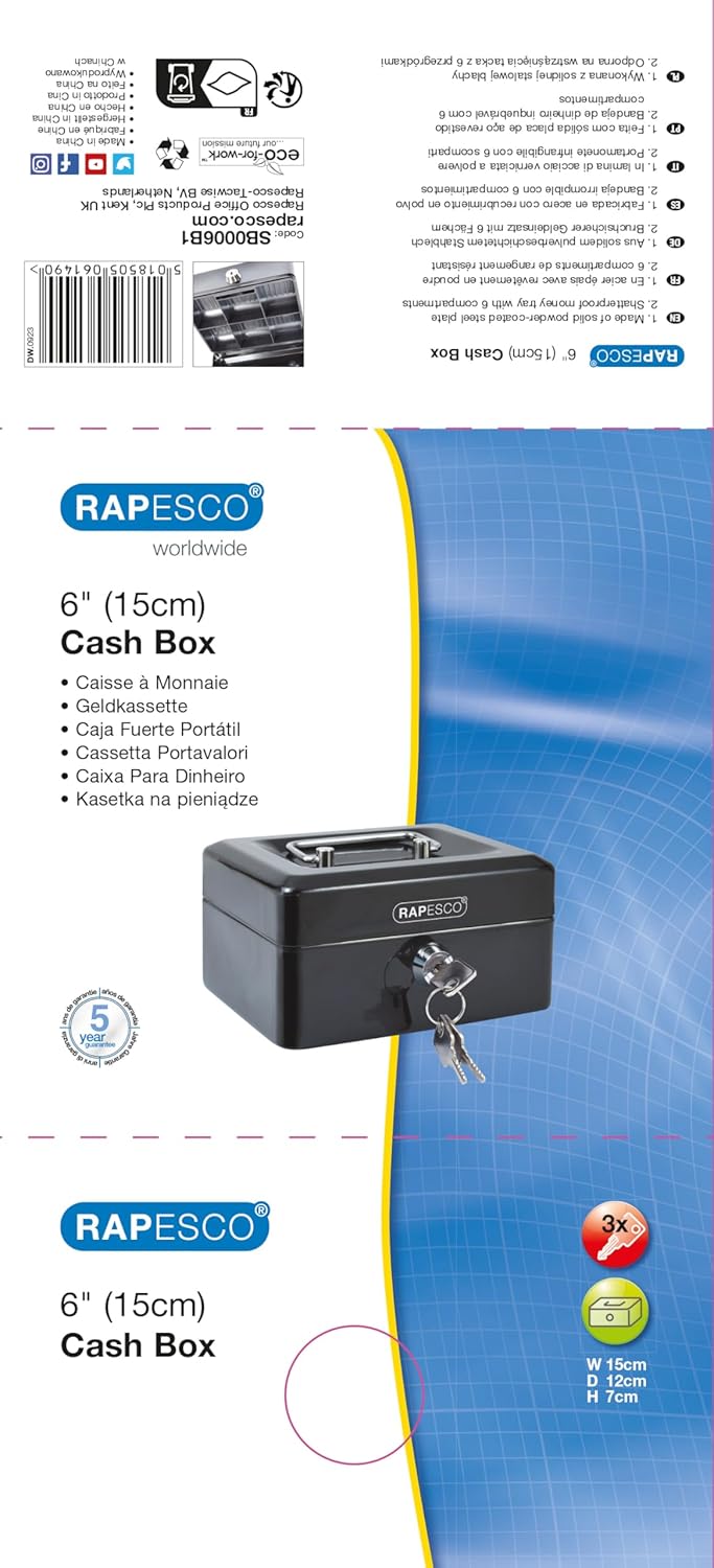 Rapesco Cash Box 6"/15cm - Black