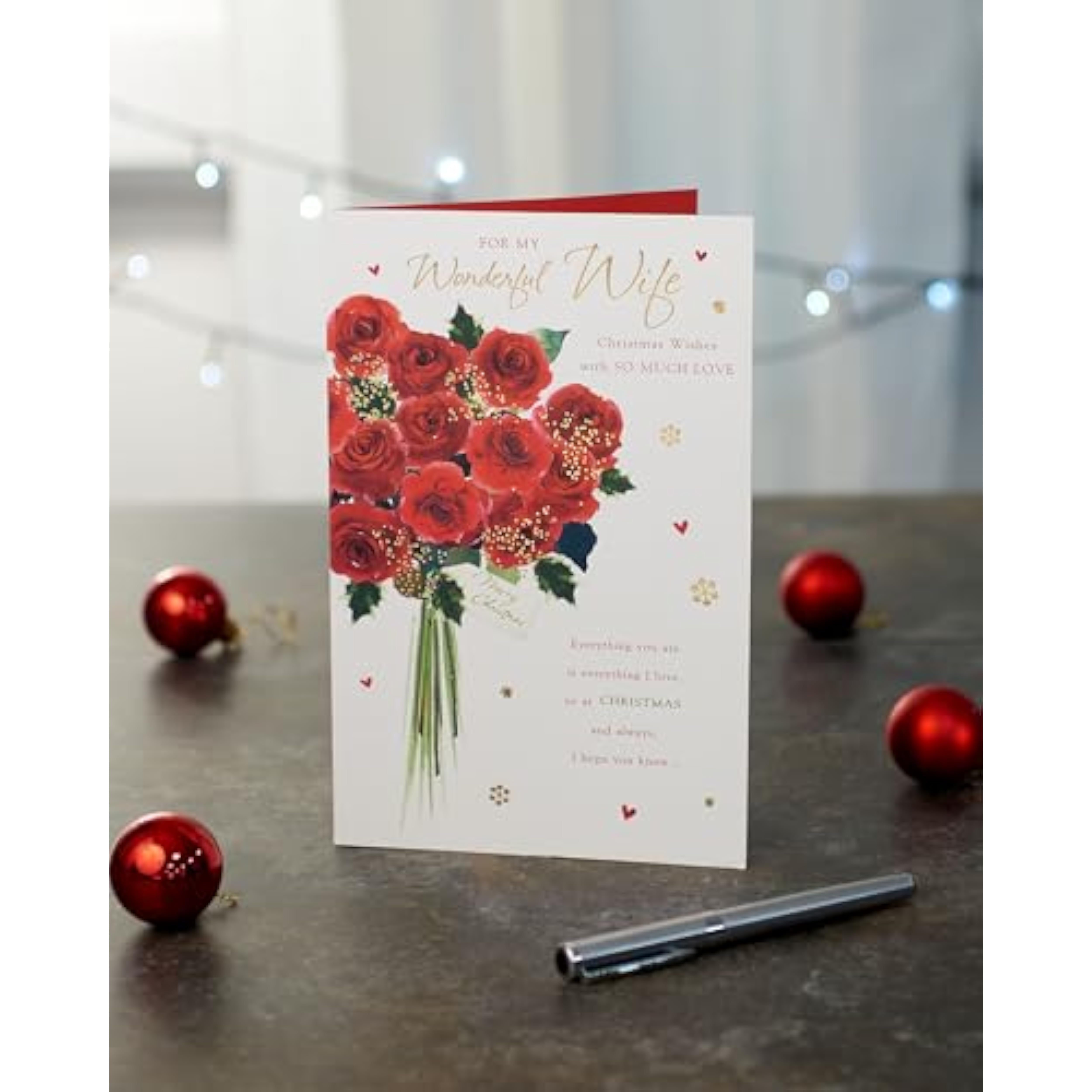 Christmas Card for Wife – Red Floral Festive Design