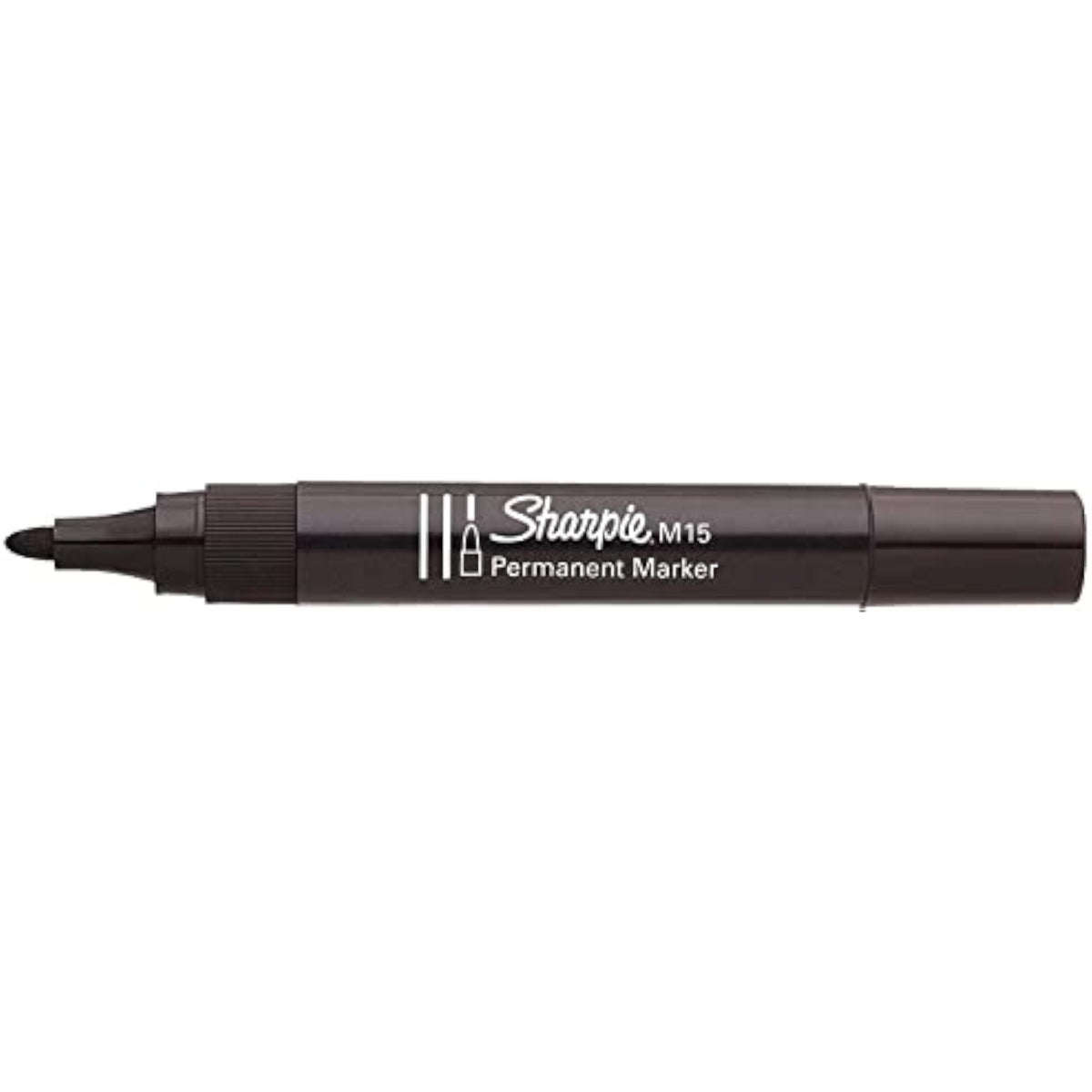Sharpie M15 black permanent marker with bullet tip, ideal for writing and art projects, shown on a white background.