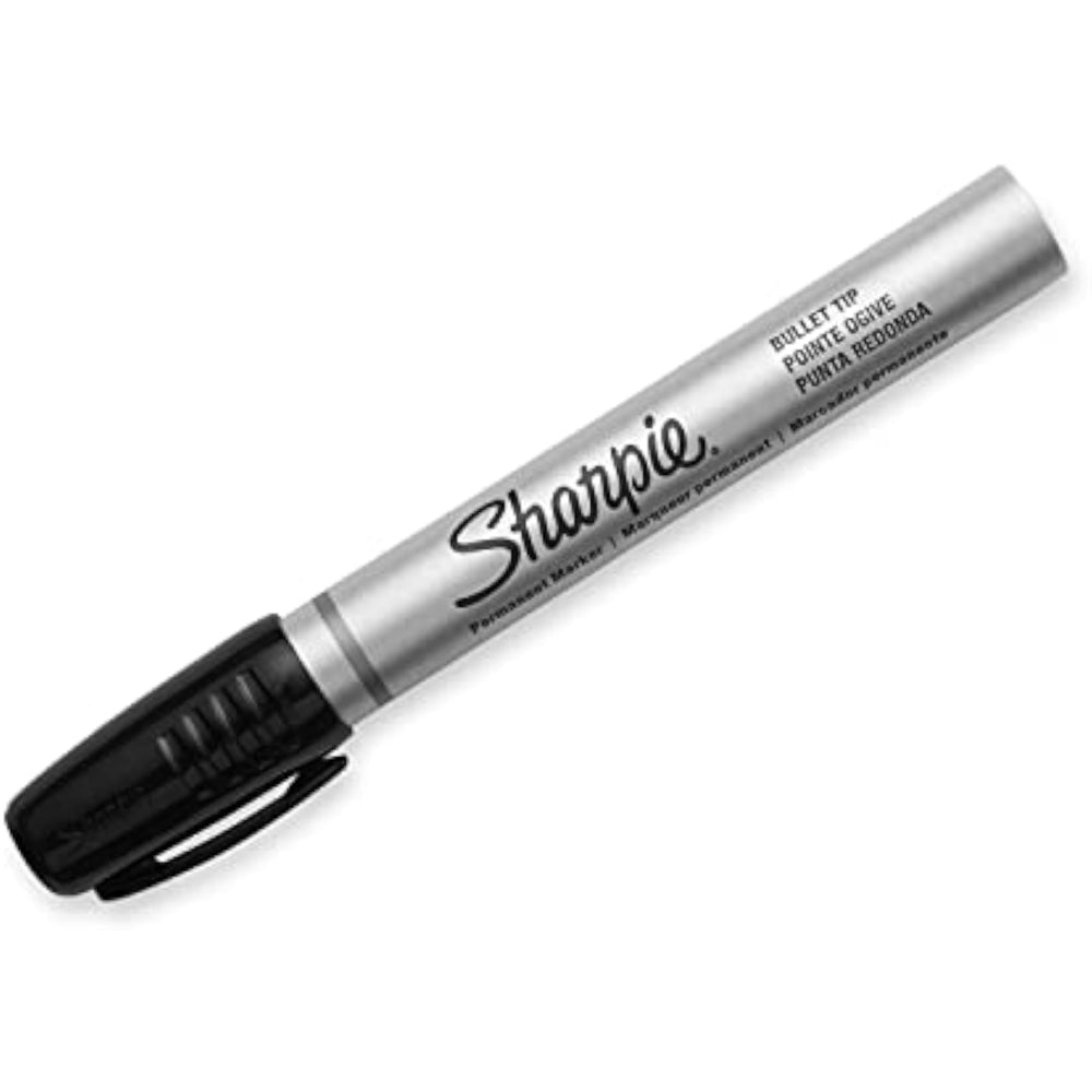 Sharpie Pro black permanent marker with bullet tip, ideal for stationery and art projects.