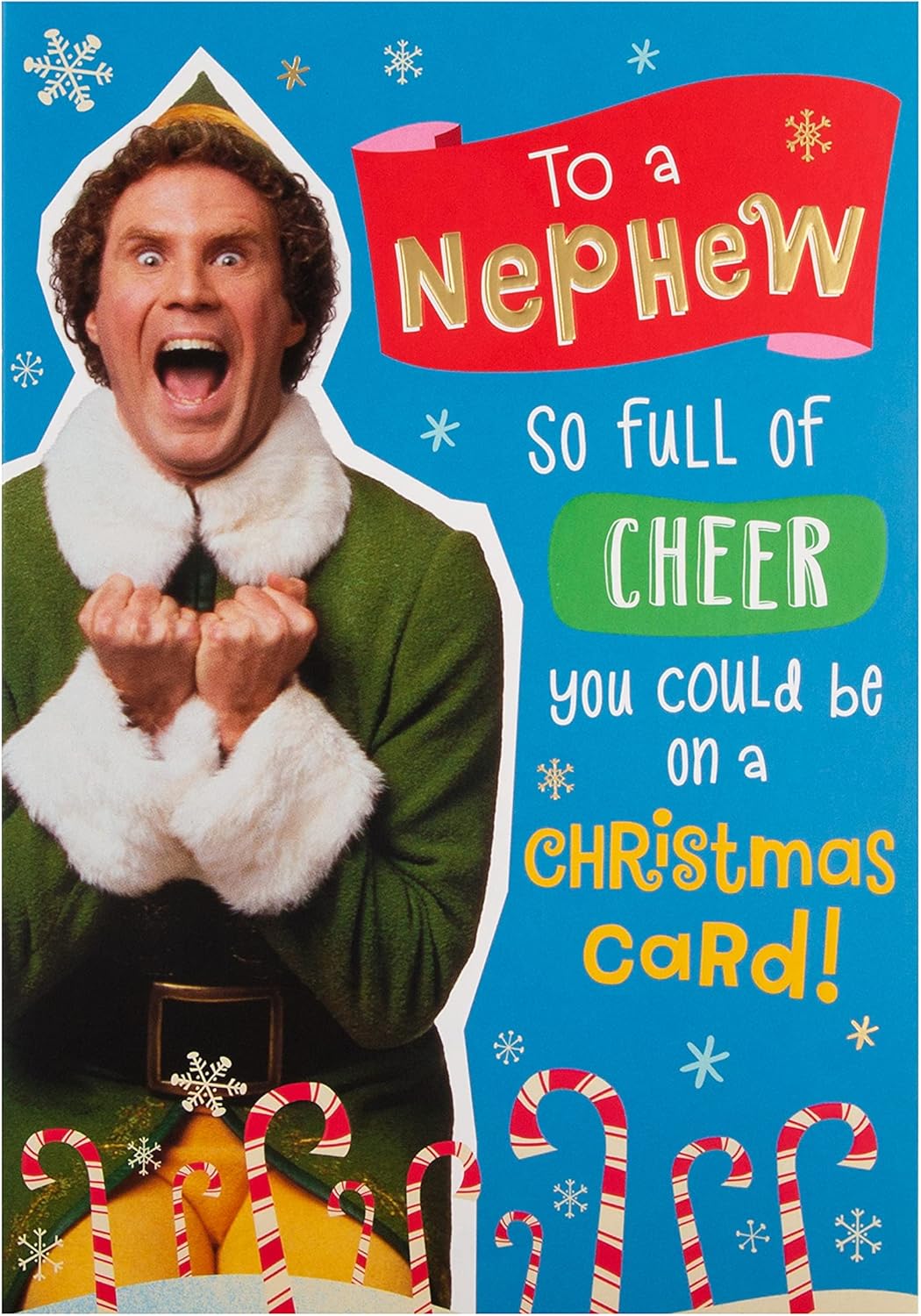 Funny Elf Design Christmas Greeting Card for Nephew with Playful Festive Theme