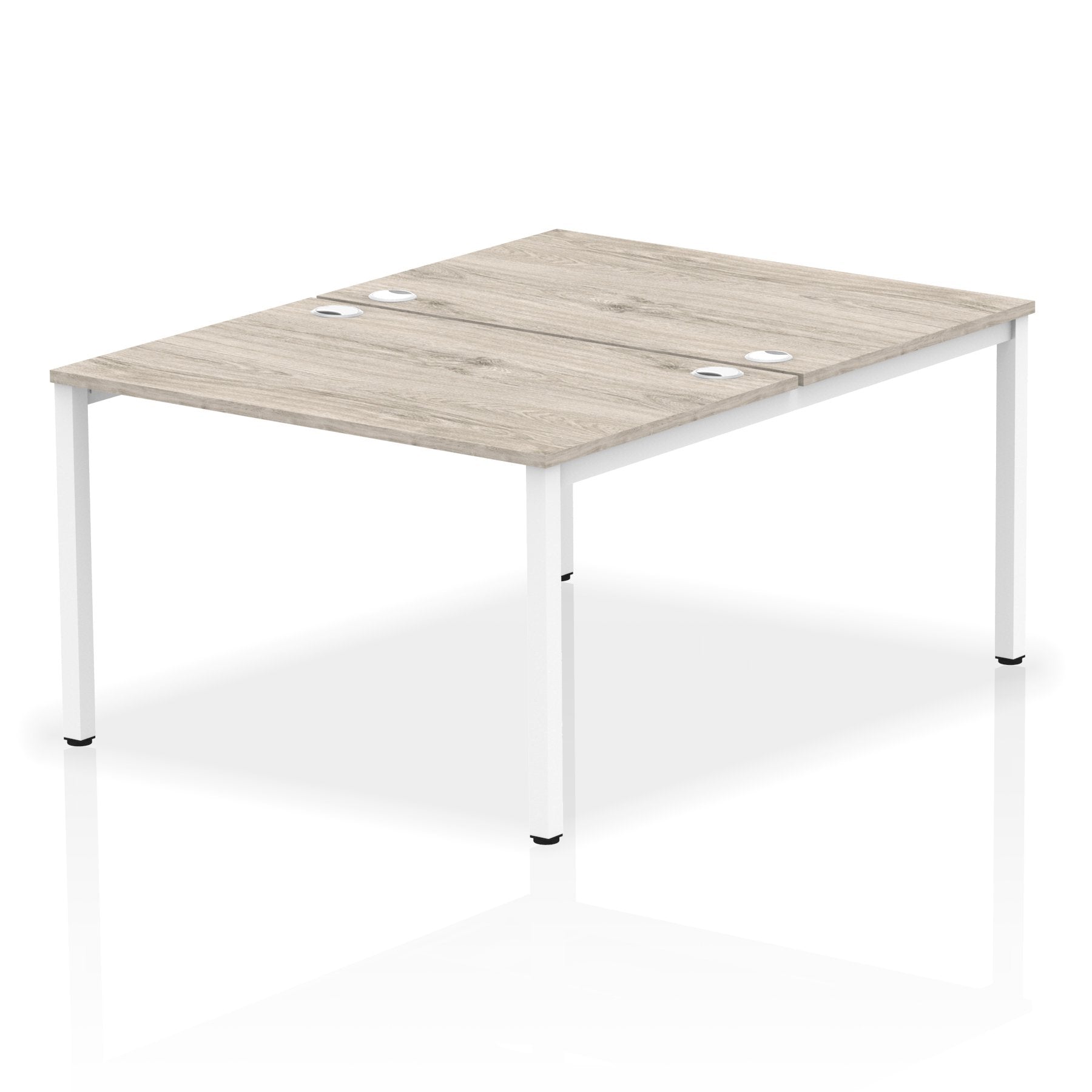 Impulse Back-to-Back 2 Person Bench Desk W1200 x D1600 x H730mm With Cable Ports Grey Oak Finish White Frame - IB00107 DD